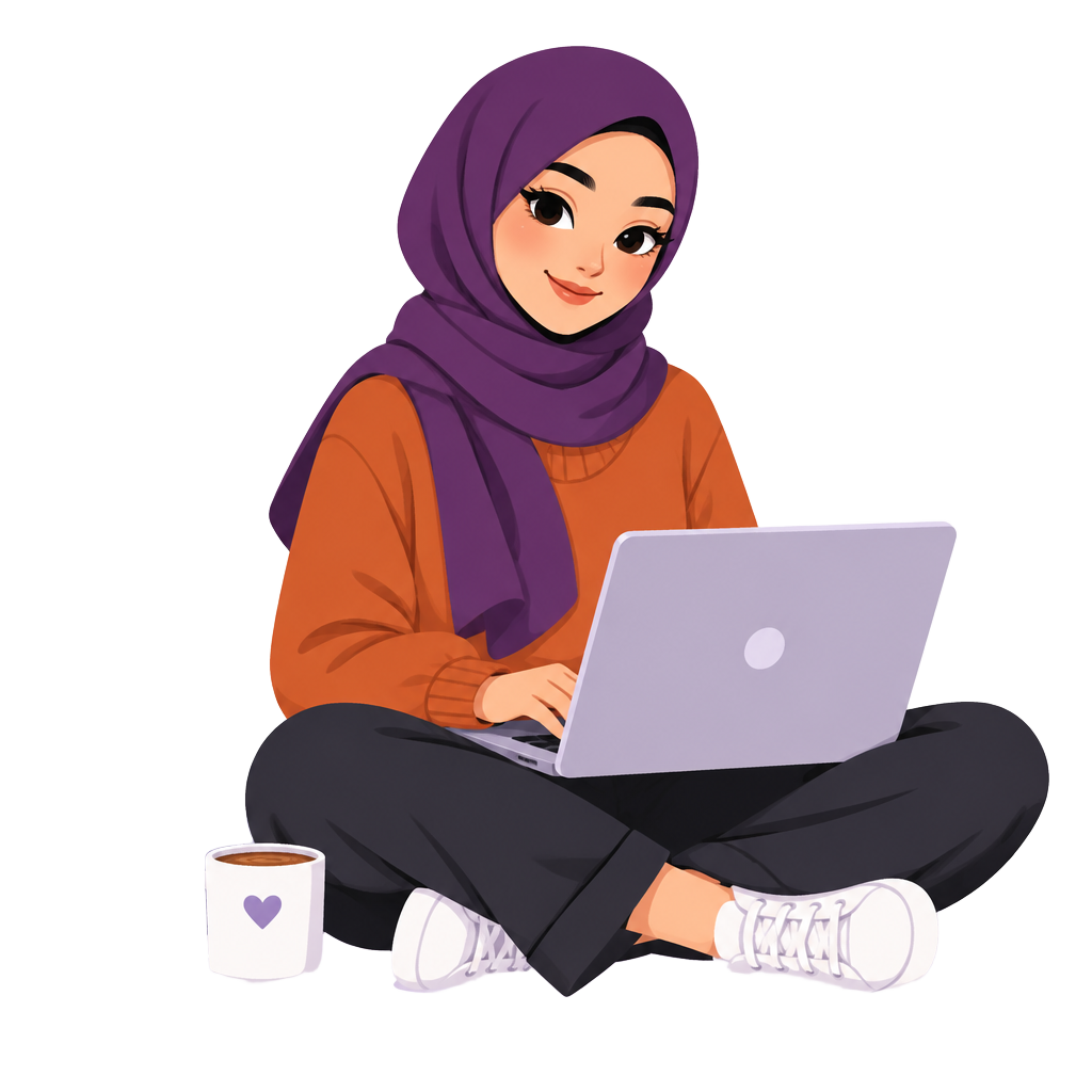 Fadma, a hijabi girl working on her laptop